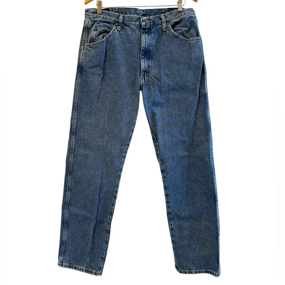 Wrangler 5 Star Premium Denim Regular Fit Blue Jeans Size 36 X 32 (measures 31”)